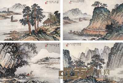 袁松年 丁亥（1947年）作 四季山水 四片 30×45cm×4
